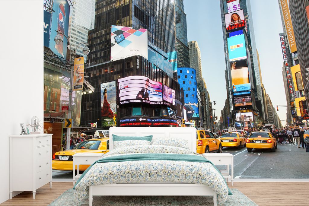 MuchoWow Fototapete für Wohnzimmer oder Schlafzimmer Wandtapete Vinyl Motivtapete New York - Taxi - Gelb - 450x300 cm - Gemusterte
