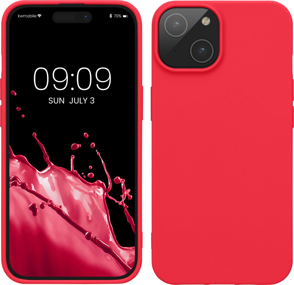 kwmobile Hülle kompatibel mit iPhone 15 Hülle - Weiche und schlanke TPU Silikon Handyhülle - Stoßabsorbierendes Flexibles Case - Neon Pink