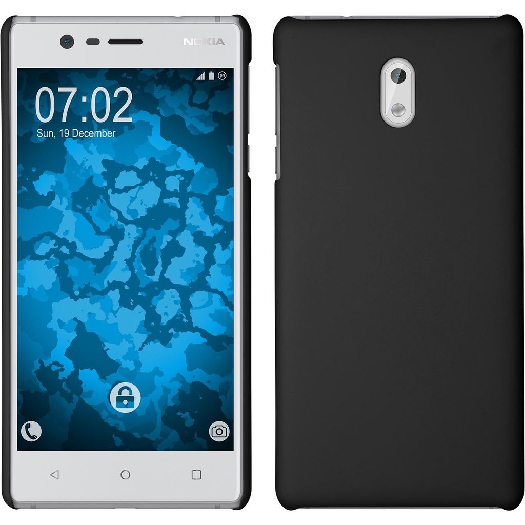 PhoneNatic Case für Nokia 3 Hülle schwarz gummiert Hard-case für 3 + 2 Schutzfolien