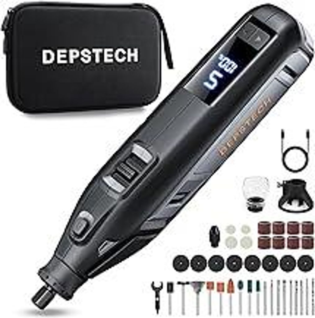 DEPSTECH Akku-Rotationswerkzeug, 12V 2.5Ah Lithium-Lonen-Akku, Großbildschirm, 5 Geschwindigkeiten 5000-35000 U/min, Multifunktionswerkzeug Set mi...