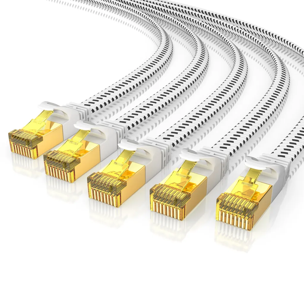 Cavo LAN Primewire 5x, CAT.7, RJ-45 (Ethernet) (50 cm), cavo patch piatto CAT 7, guaina di cotone, cavo di rete a nastro piatto - 0,5 m