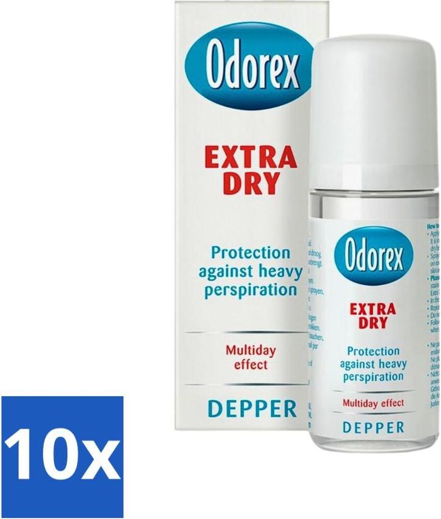 Odorex Depper – Deoroller – Extra trocken – Starker Schutz – 50 ml - Vorteilspack - 10 Stücke
