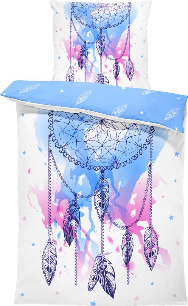 Traumfänger Bettwäsche 135x200 cm Federn Boho style türkis bunt Wende Microfaser