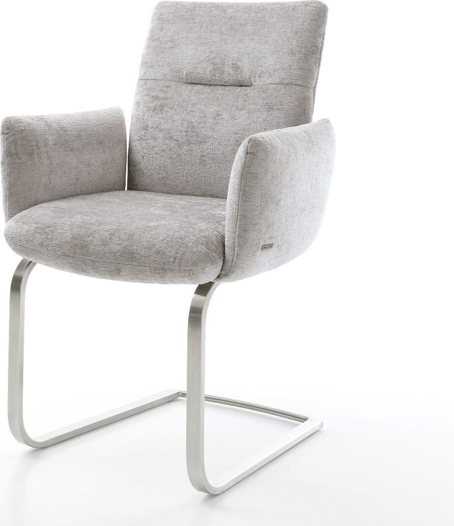 DELIFE Freischwinger Jova-Flex mit Armlehnen Chenille Silbergrau Freischwinger flach Edelstahl Taschenfederkern