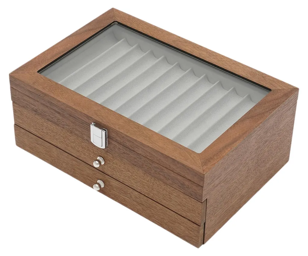 Boîte de rangement 34 compartiments en noyer avec 3 étages modulables - 5