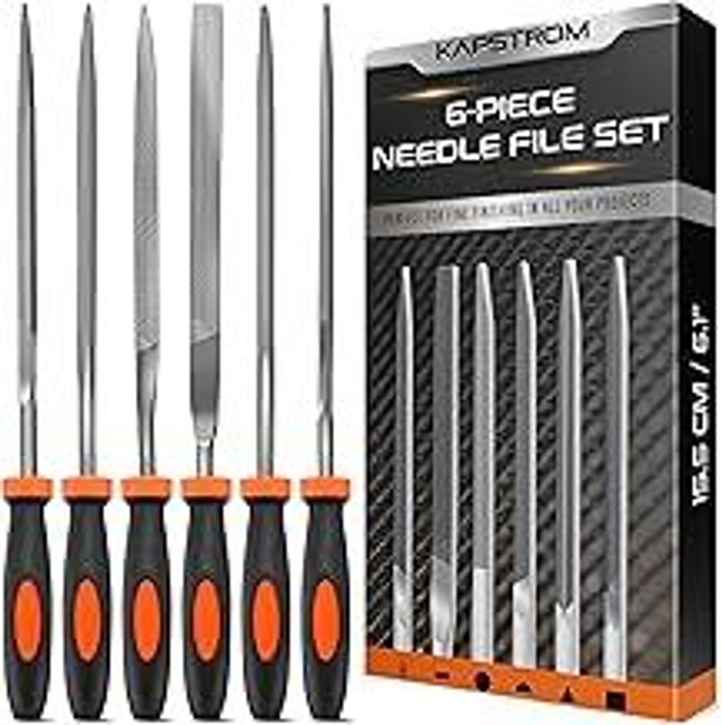KapStrom 6-pc Needle File Set for Wood, Metal, Plastic & Jewelry, Includes Small Round, Half-Round, Square, Triangle, Flat & Flat Pointed Files, Ha...