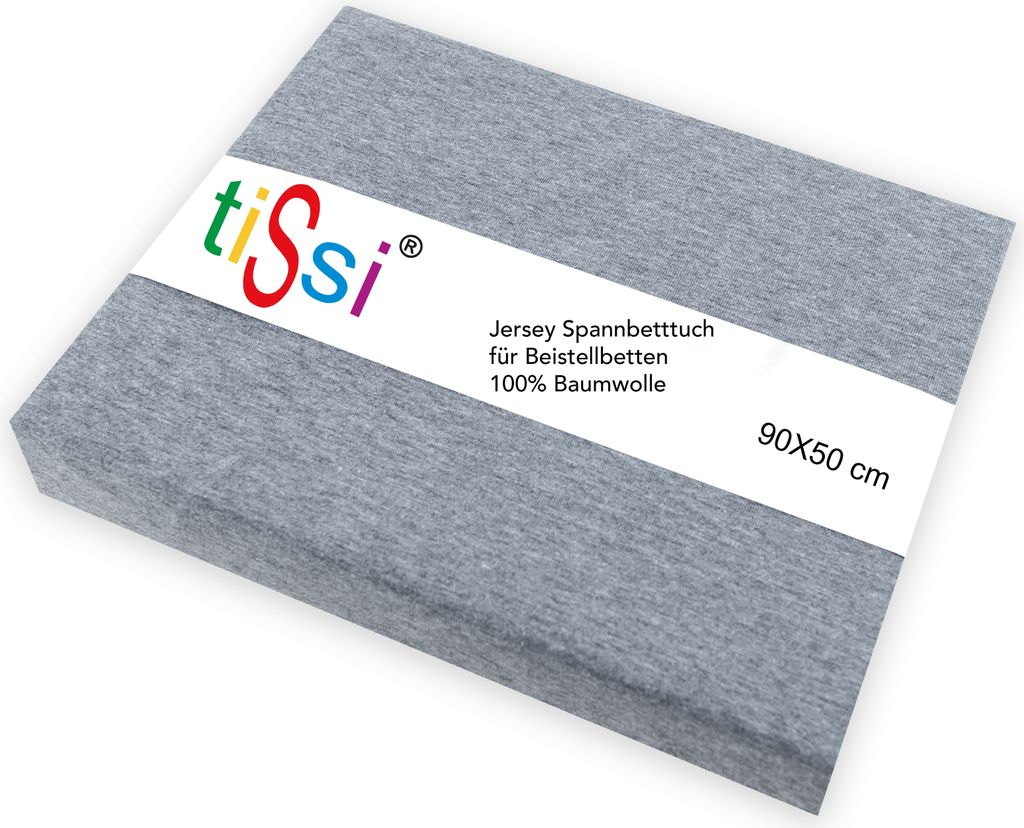 Tissi Spannbetttuch Jersey für Beistellbetten 90x50cm, Tissi:Grau