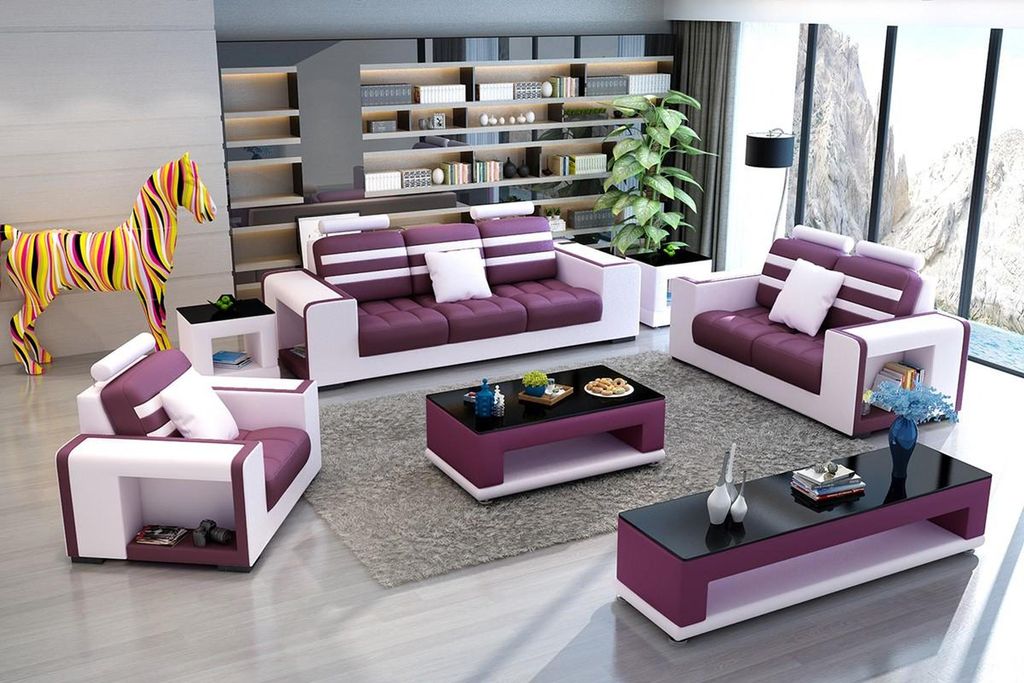 Sofagarnitur 321 Sitzer Tisch Hocker Couchtisch Sideboard Garnitur Moderne 5tlg.