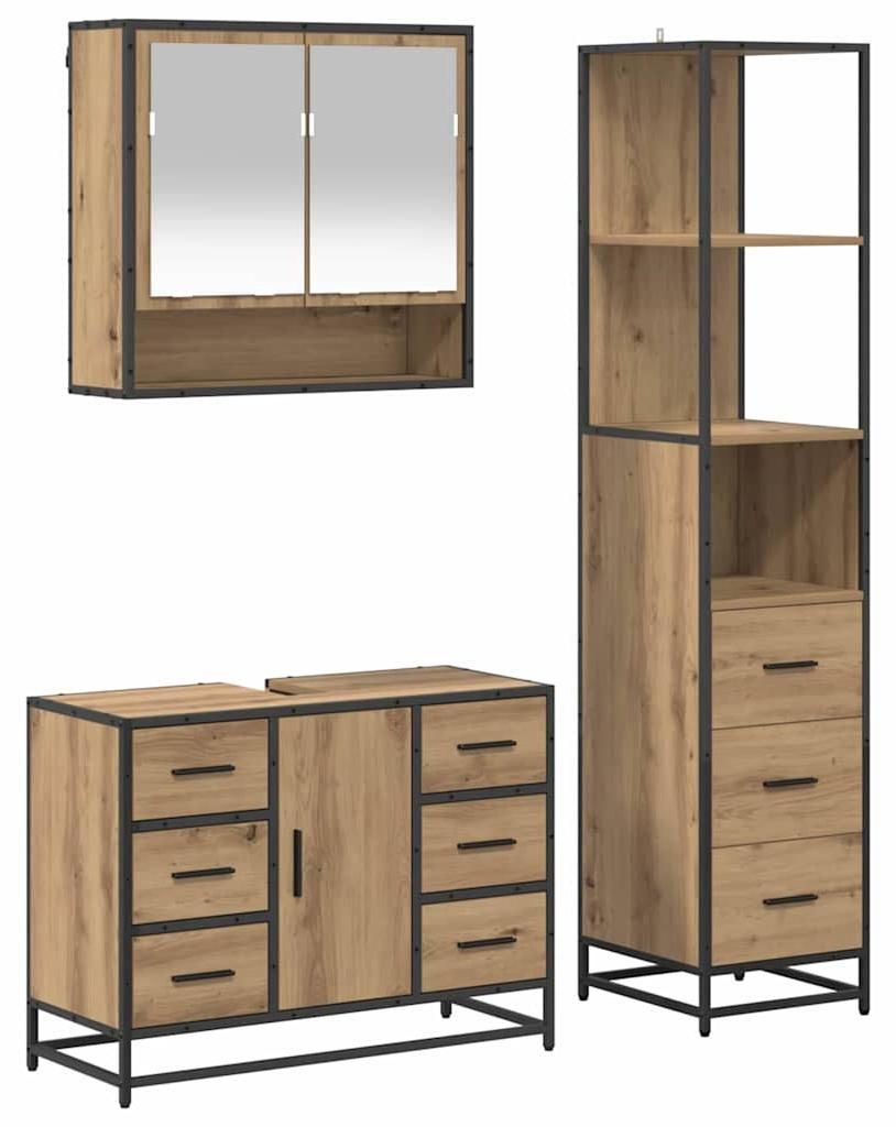 vidaXL Badezimmermöbel-Set mit Regal 3 pcs Artisan-Eiche Holzwerkstoff