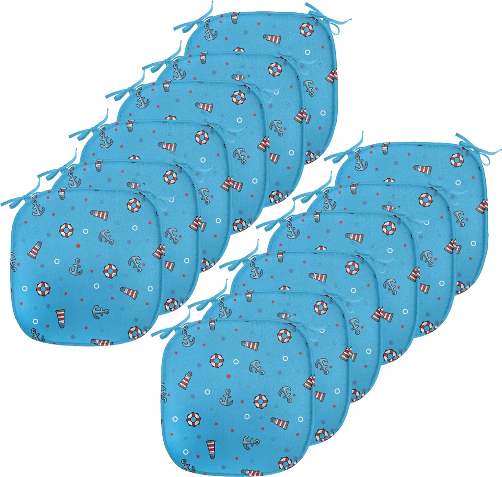 ABAKUHAUS Faro Imbottitura per sedie da sala da pranzo, pois mare, cuscino decorativo impermeabile con cinturini per sedie da cucina, 40 cm x 40 cm - confezione da 12, bianco blu rosso