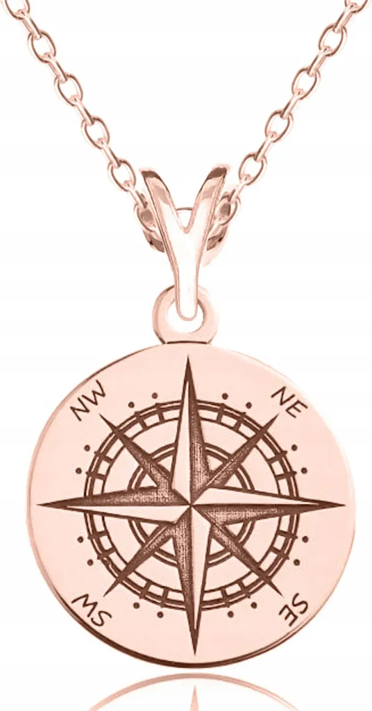 Collana con bussola placcata oro con rosa dei venti e cuore di bussola, ARGENTO 925