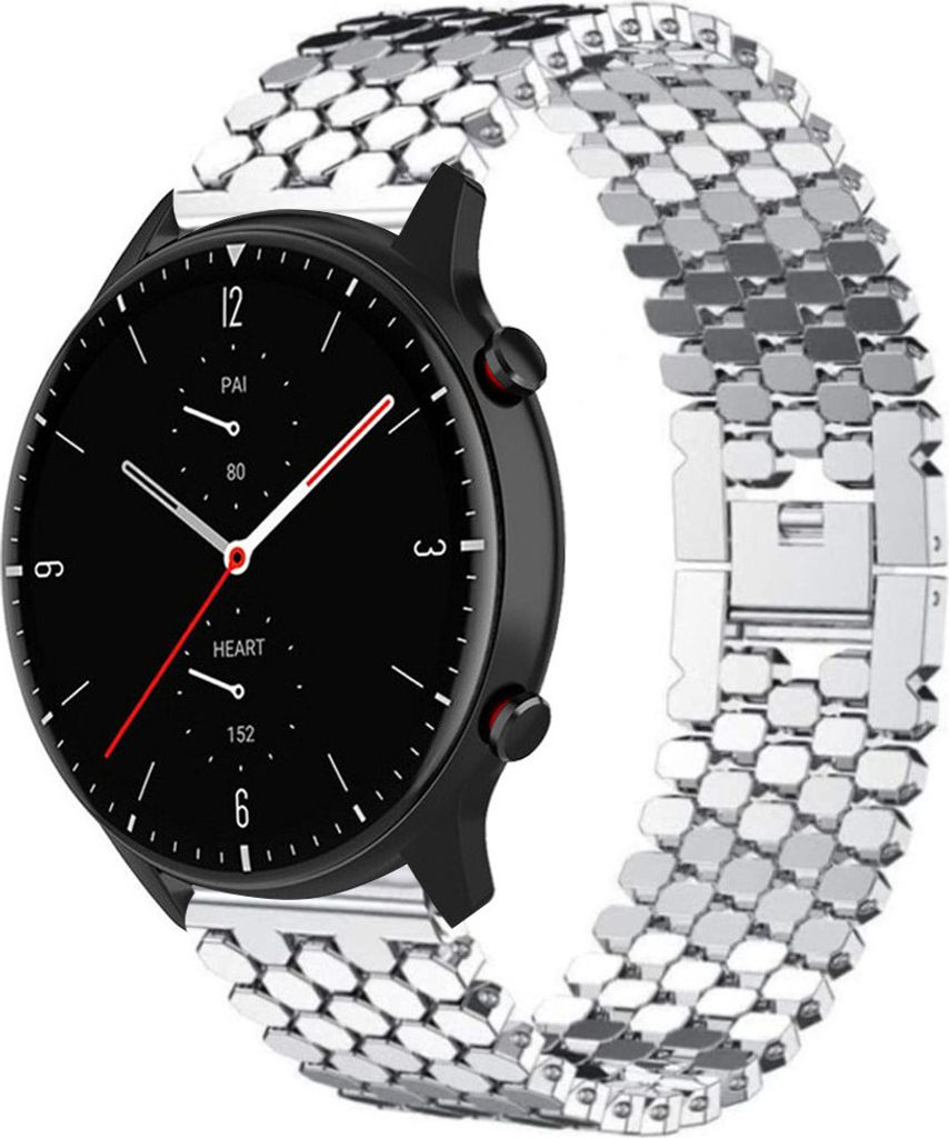 Strap-it Stahlarmband Fisch - Kompatibel mit Amazfit GTR 2 Armband Ersatzarmband Edelstahl - Clipverschluss - Hochwertiges Material - für Smartwat...