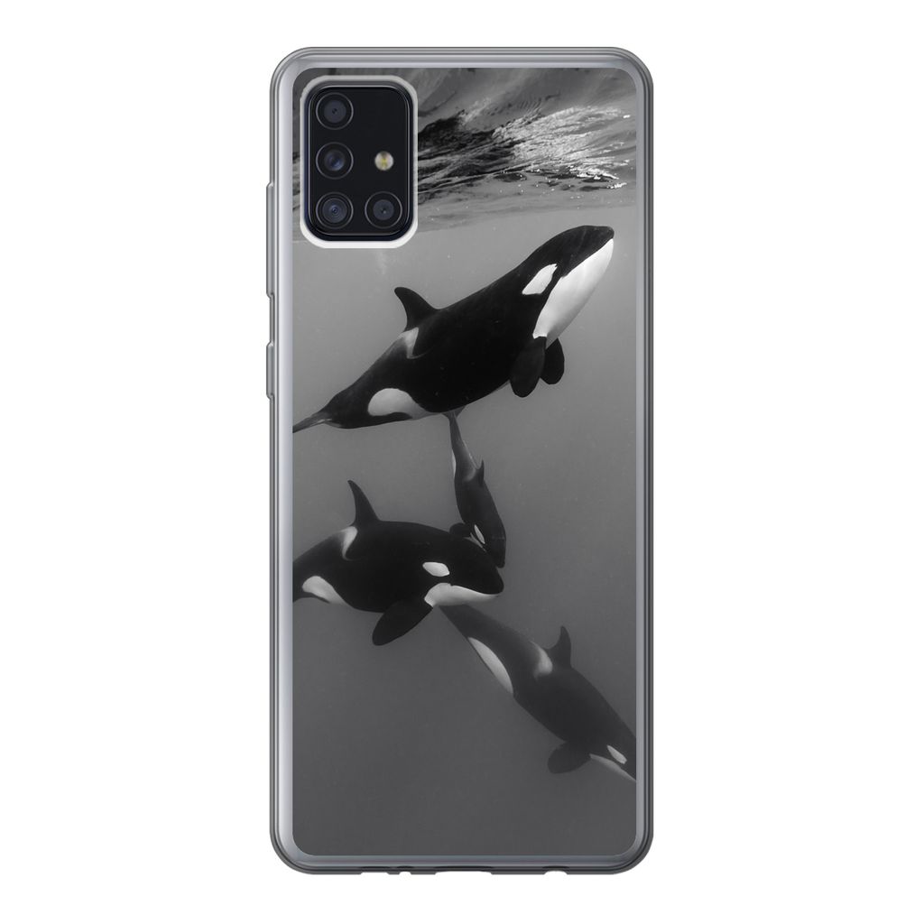 MuchoWow Handyhülle Schutzhülle Hülle für Samsung Galaxy A52 5G Orca - Wasser - Schwarz - Weiß Silikon Softcase Handy Hülle - Umschlag