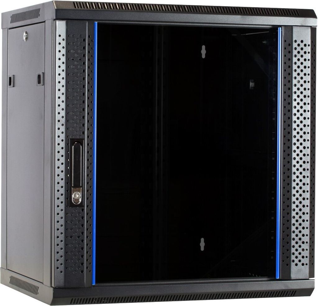 12 HE Serverschrank, Wandgehäuse, mit Glastür, nicht vormontiert (BxTxH) 600 x 450 x 634mm