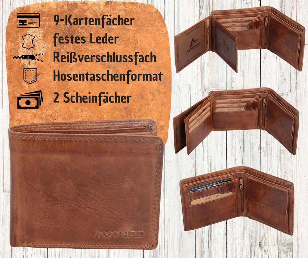 Lederbörse braun Scheintasche Klappen 9 Kartenfächer Produktbild 