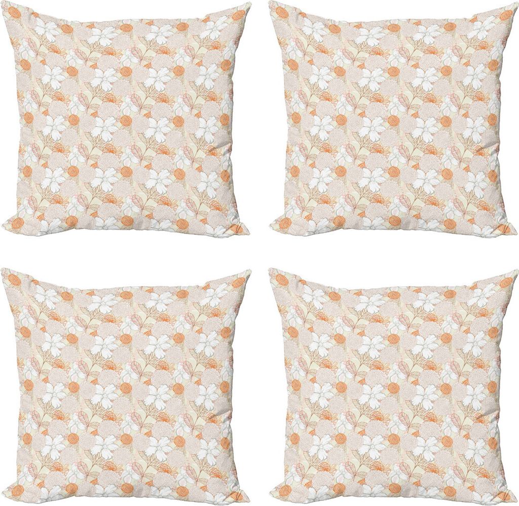 ABAKUHAUS Blumen Kissenbezug Set (4 Stück), Graceful Natur-Kunst, Moderner Doppelseitiger Digitaldruck, 40 cm x 40 cm, Mehrfarbig