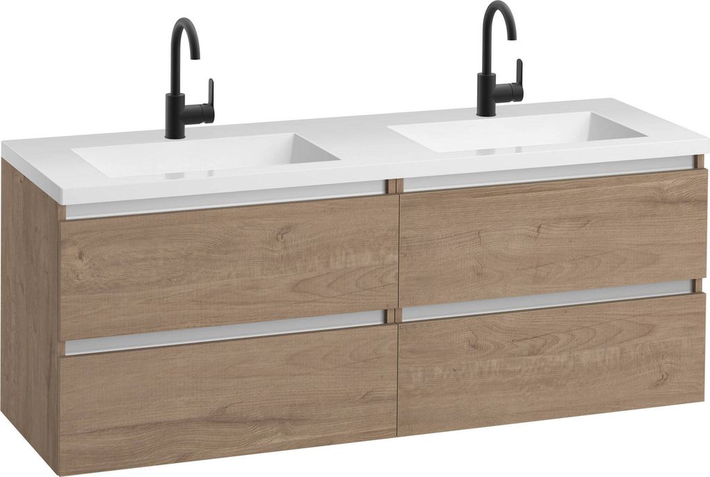 Saqu Gaia Badezimmermöbel 160x52 cm Vormontiert - 4 Schubladen Toffee