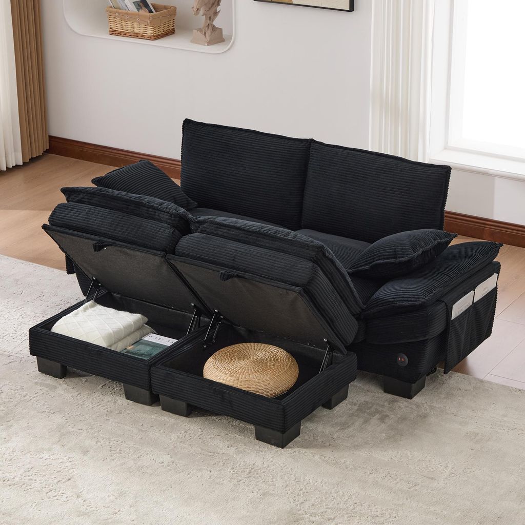 STILVORA Cordsofa mit 2 Hockern und breiter Sitzfläche, 2-Sitzer Sofa mit ergonomischem Design und hochdichter Schaumstoffpolsterung, Wohnzimmer S...