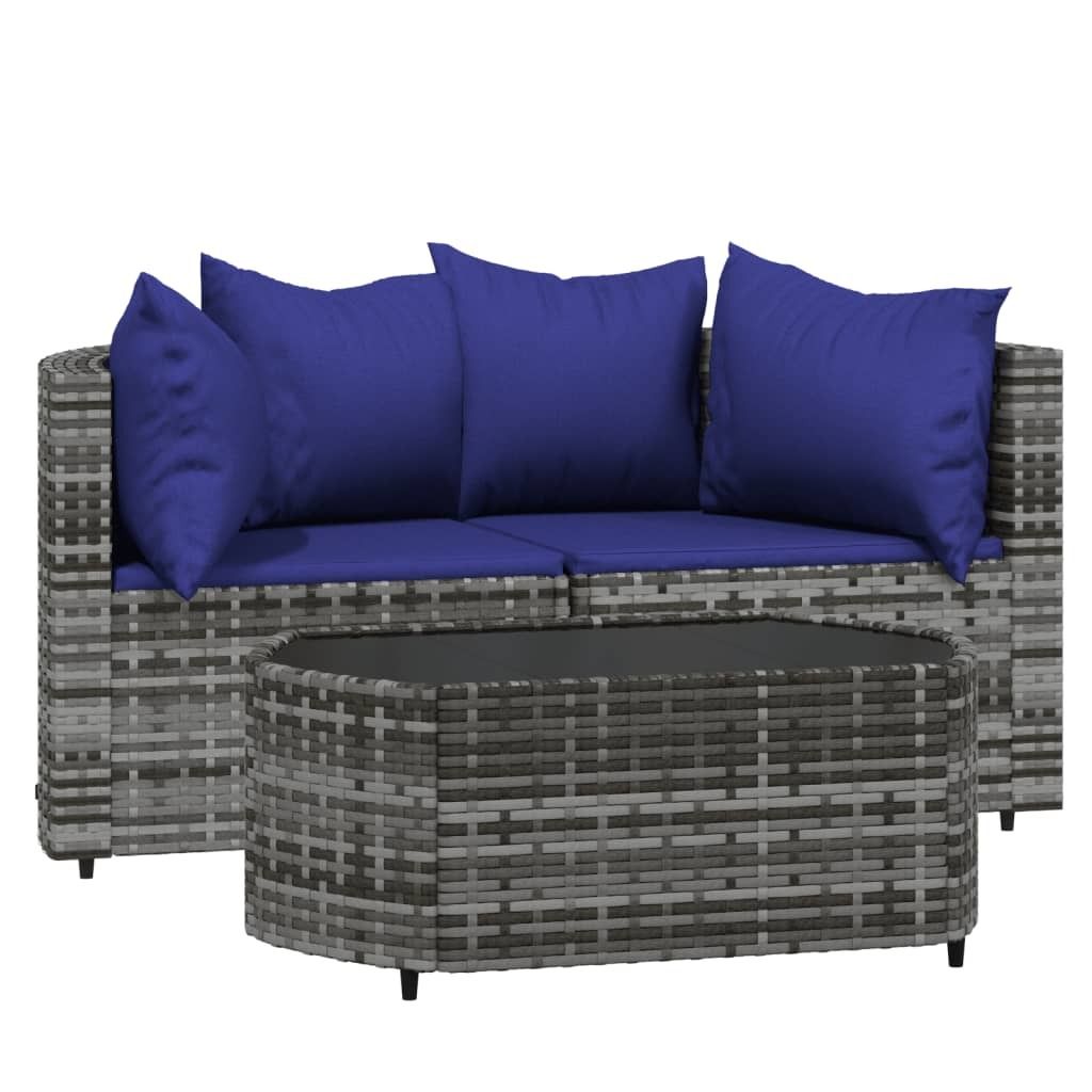 vidaXL 3-tlg. Garten-Lounge-Set mit Kissen Grau Poly Rattan Produktbild 