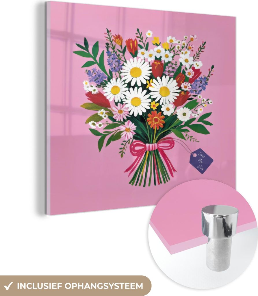 MuchoWow Glasbilder - Bilder auf Wandbild - Foto auf Glas Blumen - Zitat - Karte - Bunt 40x40 cm Wanddekoration aus Glas - Acrylglasbild - Acrylbilder