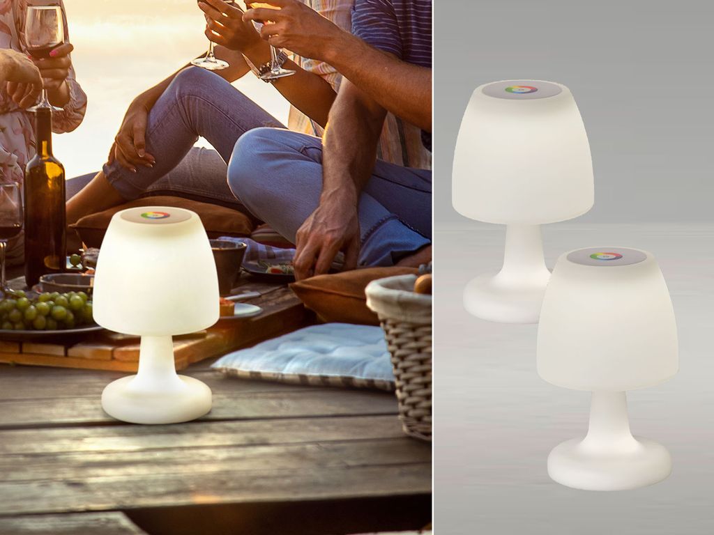 2er SET kleine Outdoor Akku Tischlampen ohne Kabel - dimmbar & RGB Farbwechsler