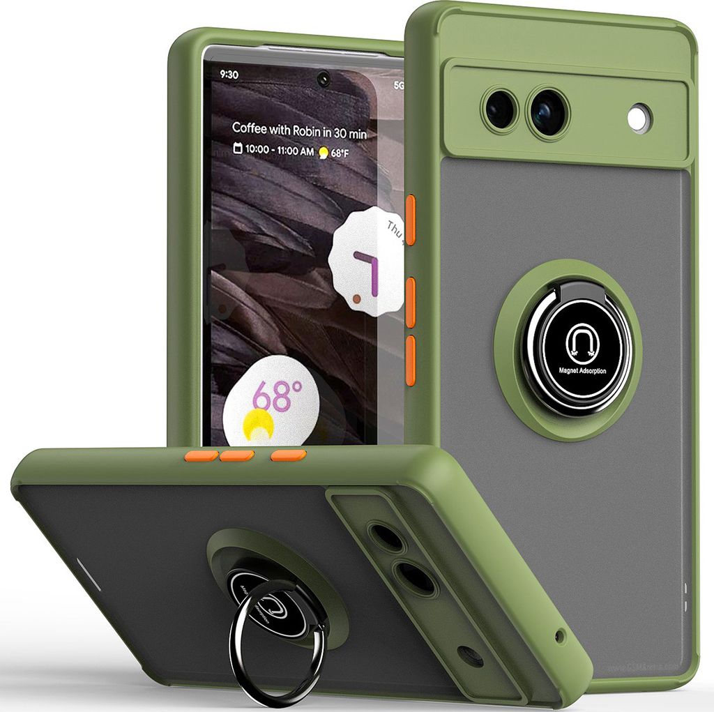 Hülle für Google Pixel 7A Ring Halter Ständer Matte Transluzent TPU Bumper Stoßfest Schutzhülle Grün