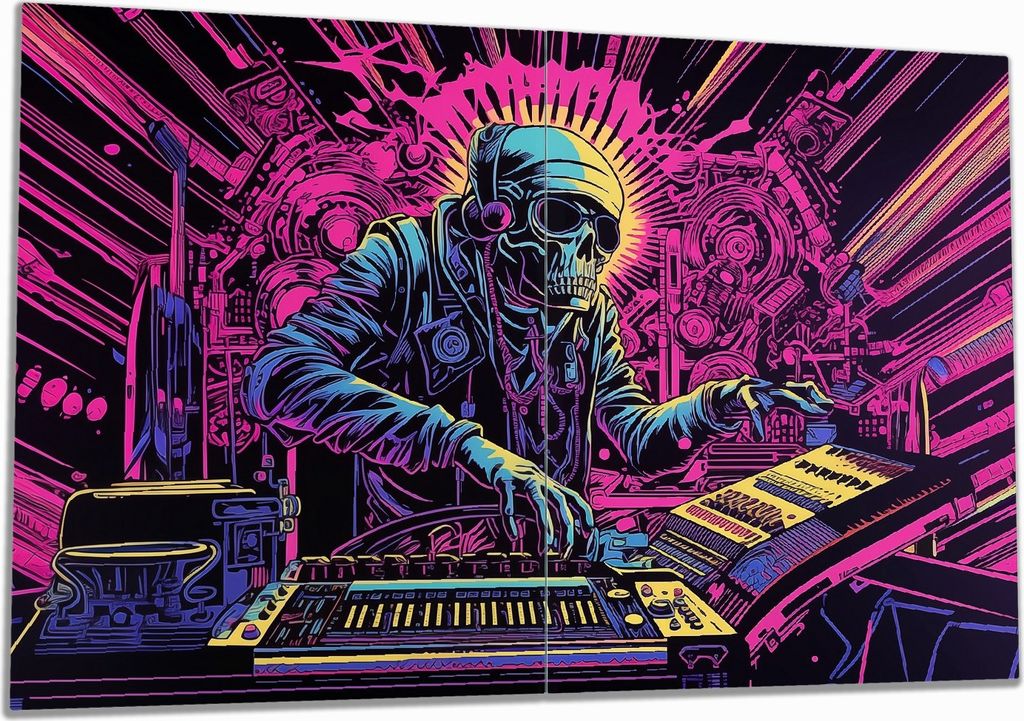 Wallario Herdabdeckplatte aus Glas, Größe 80 x 52 cm 2-teilig, Motiv DJ der Unterwelt