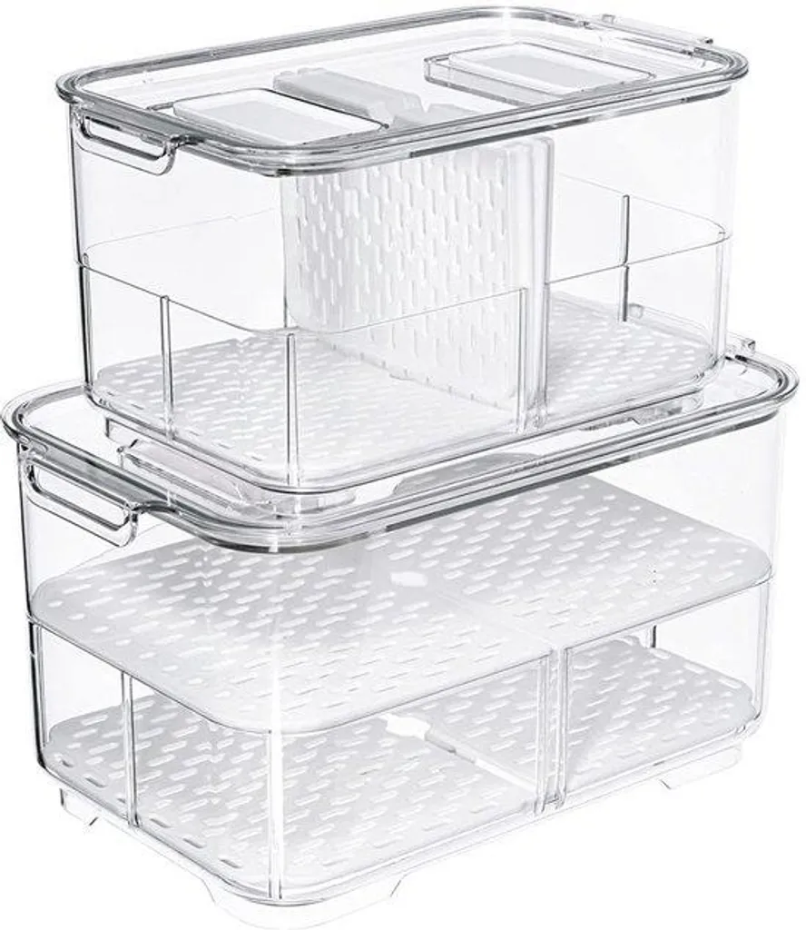 Lot de 2 bacs de rangement réfrigérateur empilables pour fruits et légumes