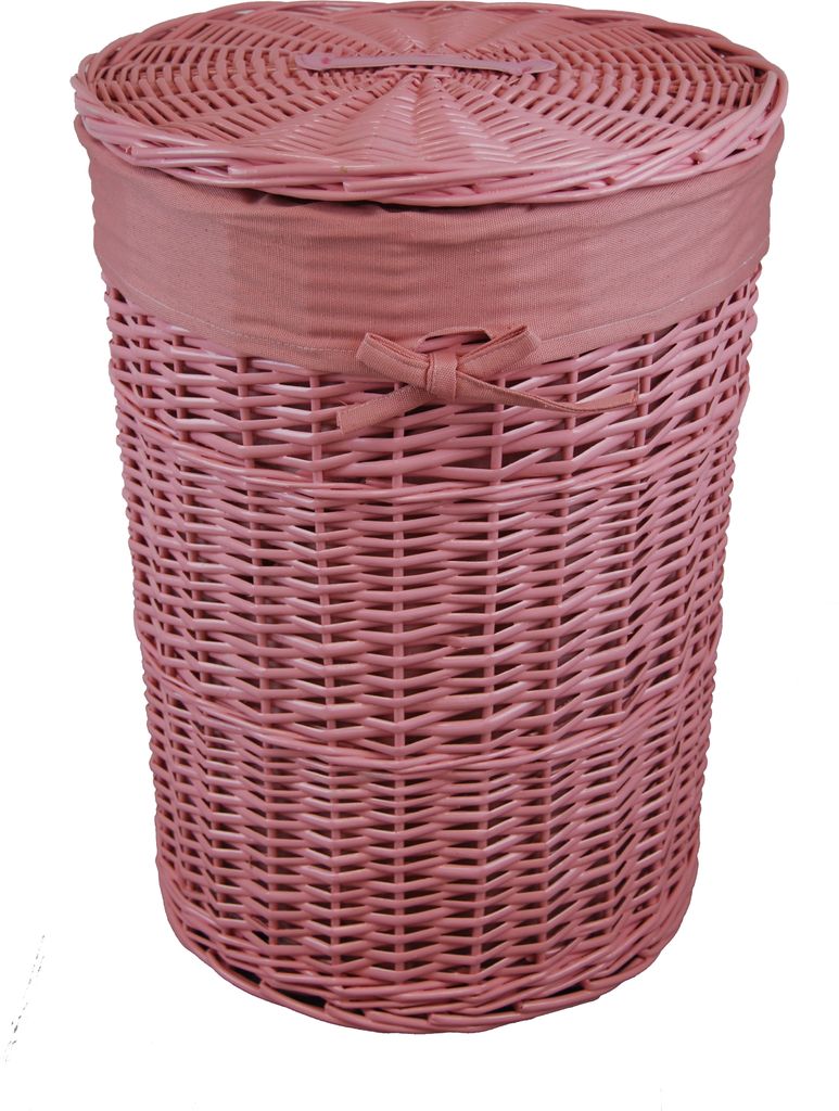Wäschekorb Wäschetonnen Wäschetruhe weide rosa rund mit Produktbild 