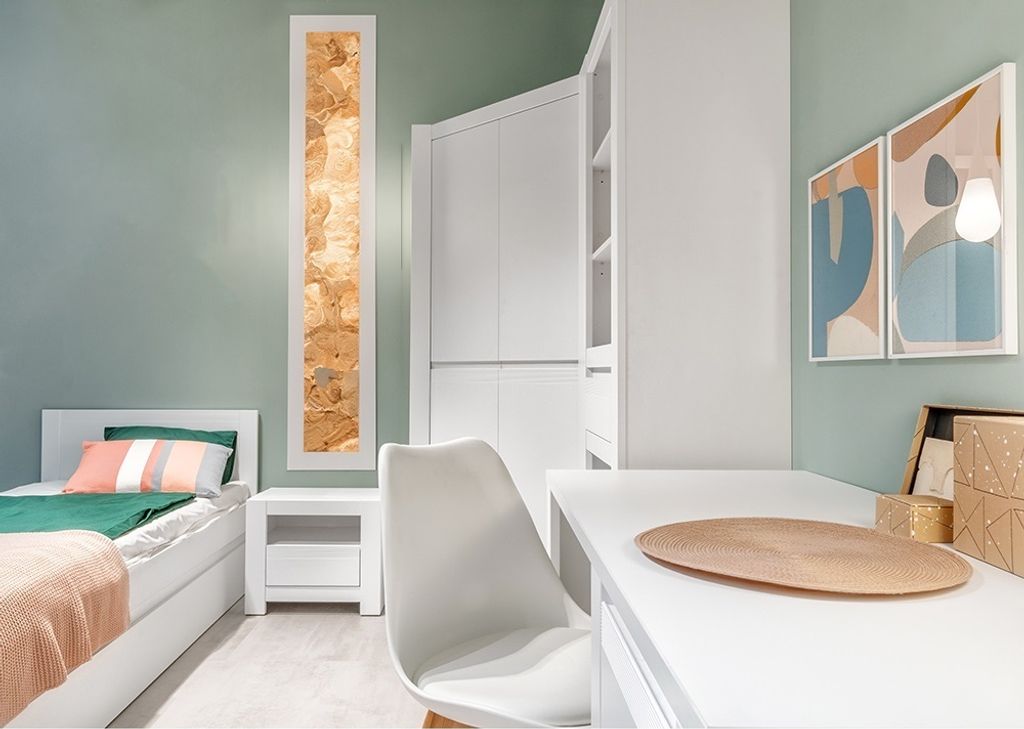 Jugendzimmer Set mit Bettgestell 90x200 cm inkl. Bettschublade weiß NAVA-129 5-teilig