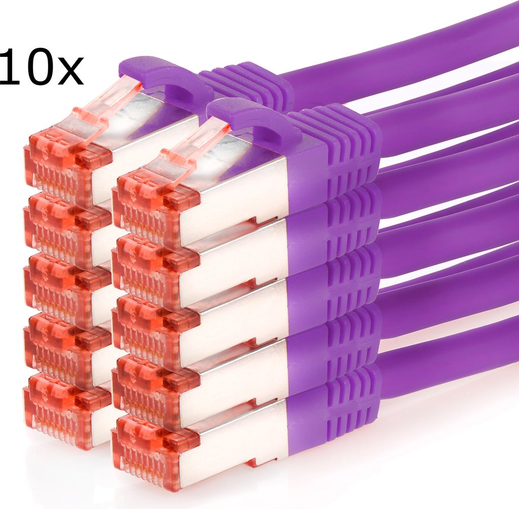 TPFNet 10er Pack 0,50m Cat.6 Patchkabel / Netzwerkkabel S/FTP 1000Mbit, violett