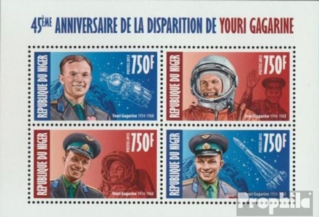 Briefmarken Niger 2013 Mi 2358-2361 Kleinbogen (kompl. Ausg.) postfrisch Yuri Gagarin