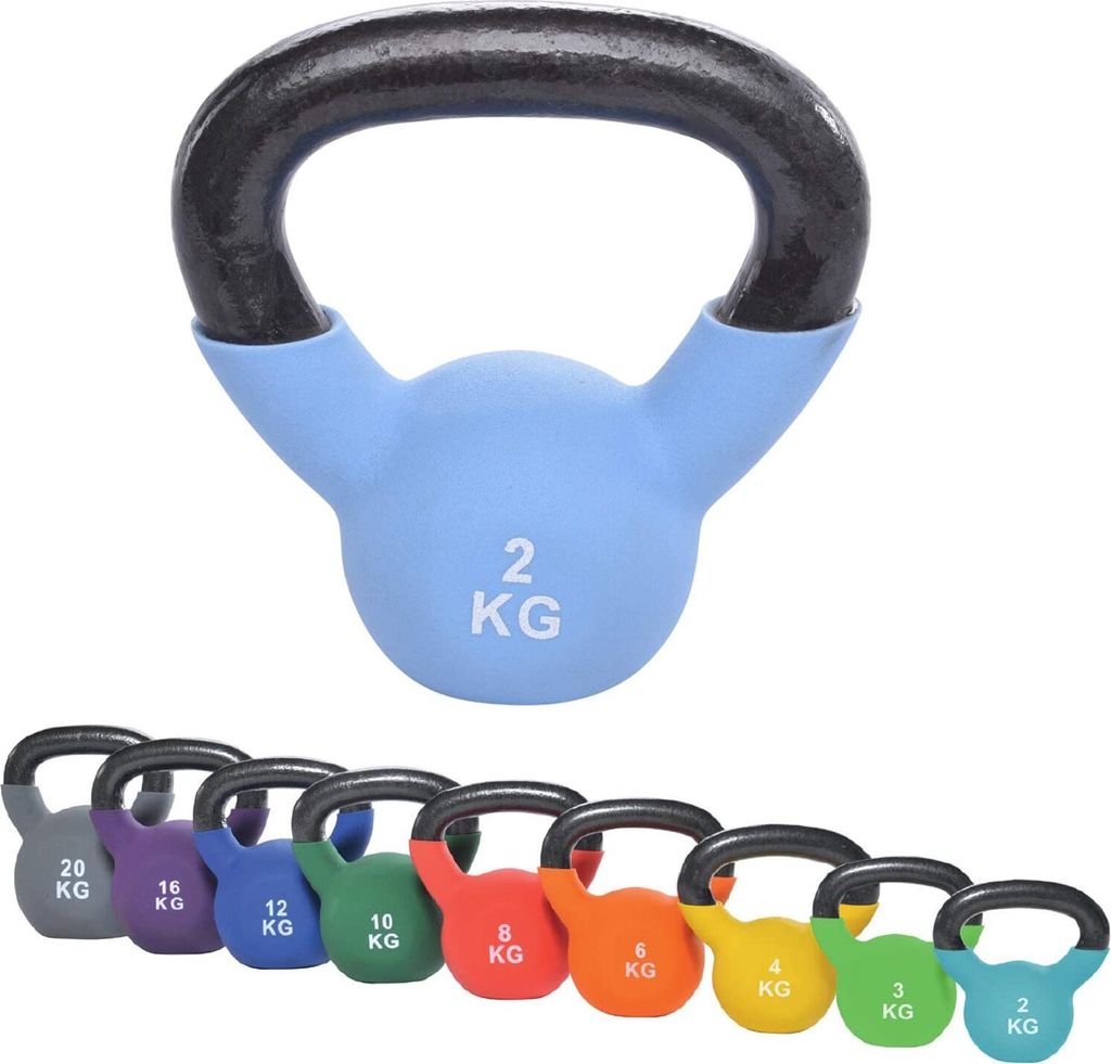 top | vit Kettlebell I Schwunghantel aus massivem Guss I Kettle Bell mit Vinylüberzug I Kugelhantel, 2kg, hellblau