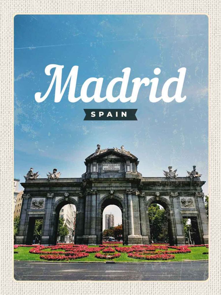vianmo Holzschild 30x20 cm Madrid Spain Retro Poster Errinerungen Bildmotiv Reisemotiv Abenteuer Reisen
