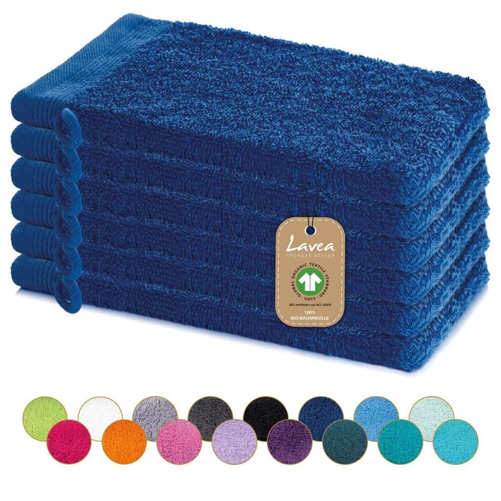 Lavea® 6er Set Waschhandschuh 16x22 cm, 100% Baumwolle, Produktbild 