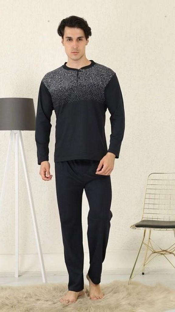 Herren Pyjama Schlafanzug Baumwolle Lang 2-Teiler Set Produktbild 