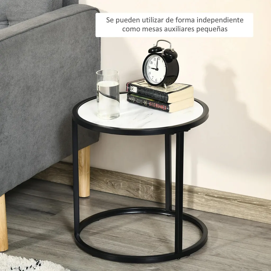 Table Basse Ronde Blanche et Marbre - Solution Salon Moderne et Pratique - 2