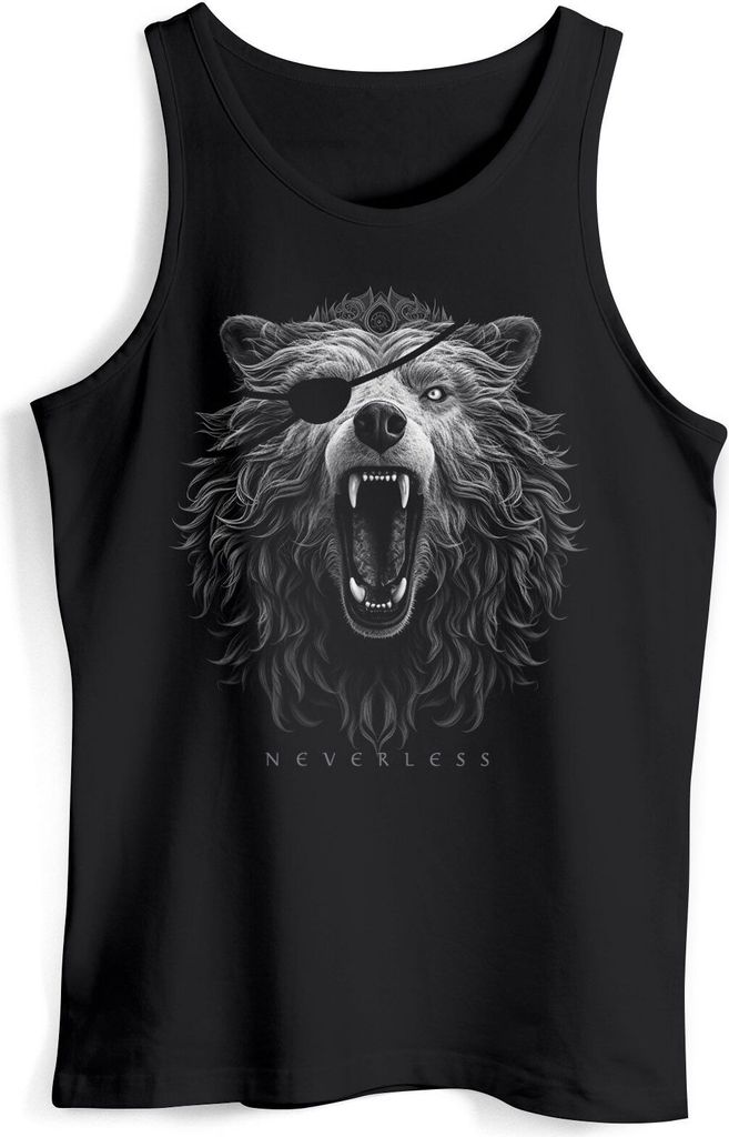 Herren Tank-Shirt Wolf mit Augenklappe Wikinger Nordmänner Mythologie Runen Fabeltiere Muscle Shirt Neverless schwarz XL