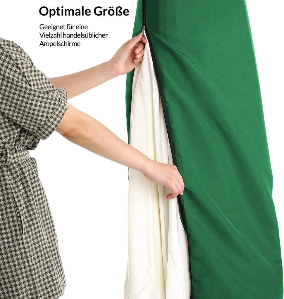 Protection parasol 3m en polyester vert imperméable avec zip de serrage - 7