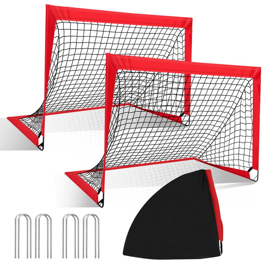 Fiqops Fußballtor Faltbares 2er Set, Tragbares Fußballnetz Mini Fußball Tor für Kinder 120 x 90 x 90 cm