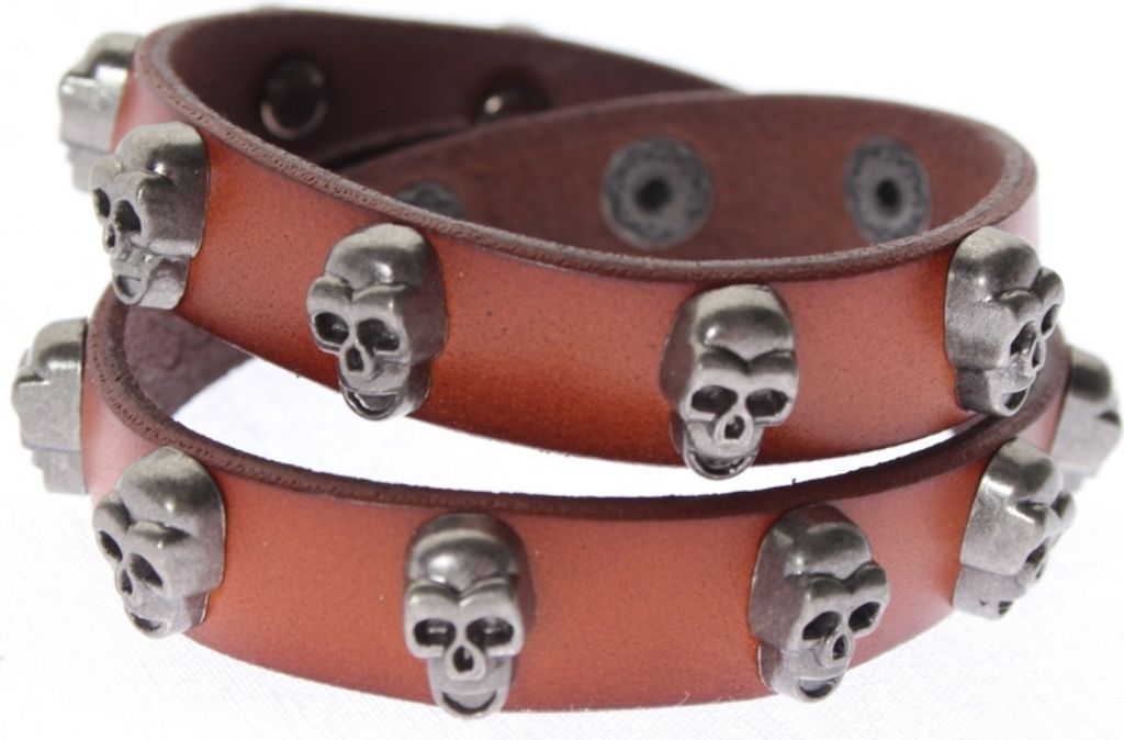 Armband 2- Fach Wickelarmband mit Totenkopfen Skull braun