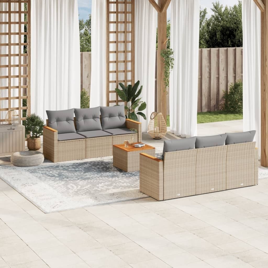 Maison Exclusive - 7-tlg. Garten-Sofagarnitur mit Kissen Beige Poly Rattan