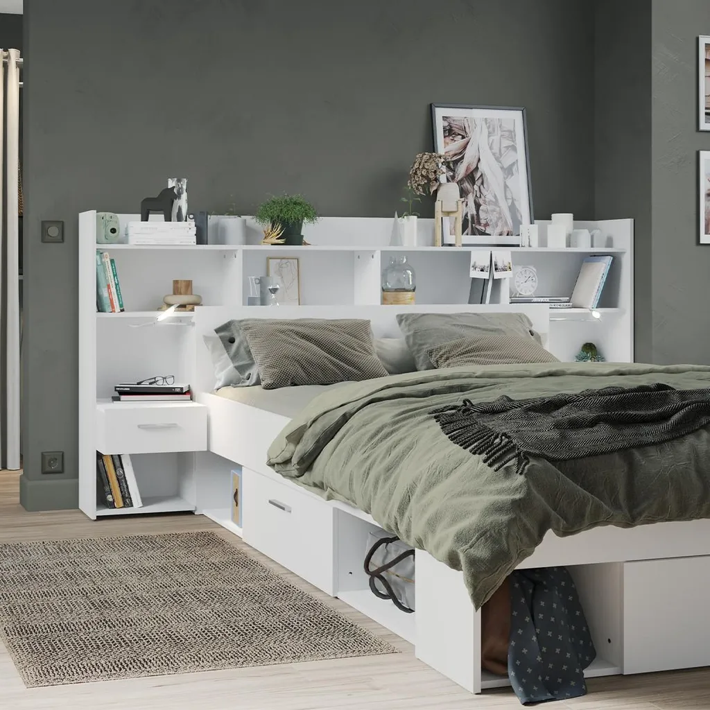 Aménager une petite chambre : Tête de lit CHICAGO blanche liseuses LED - 2
