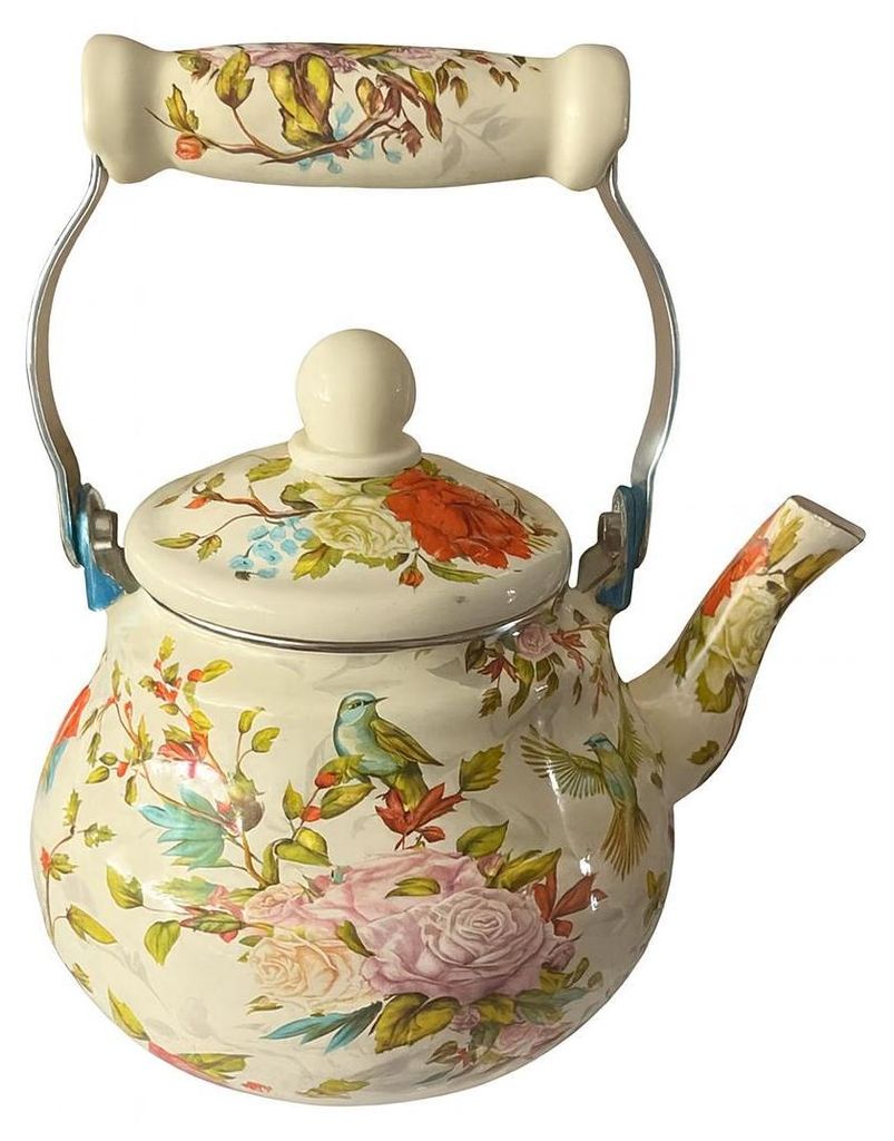 Emaille-Teekessel 1,5 L mit Blumenmotiv Produktbild 