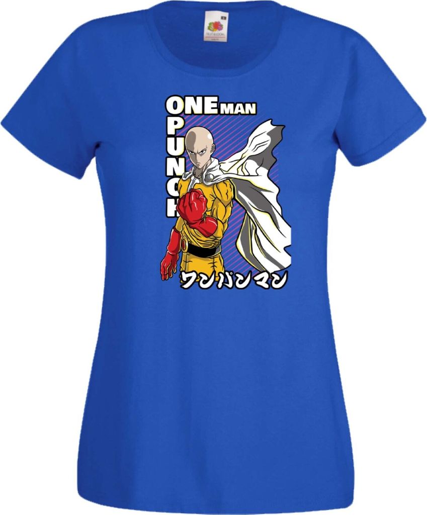 Damen T-Shirt One manga Punch Anime Man Saitama 01 Var-010 One manga Punch Anime Man Saitama, Lady XL / Blau