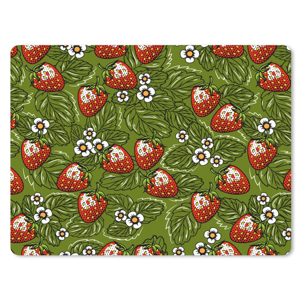 MuchoWow Mauspad Mousepad Blumen - Erdbeere - Blätter - Vegan - Muster 23x19 cm - Mousepads - Maus Mat - Pad - Mausunterlage - Schreibtischunter...