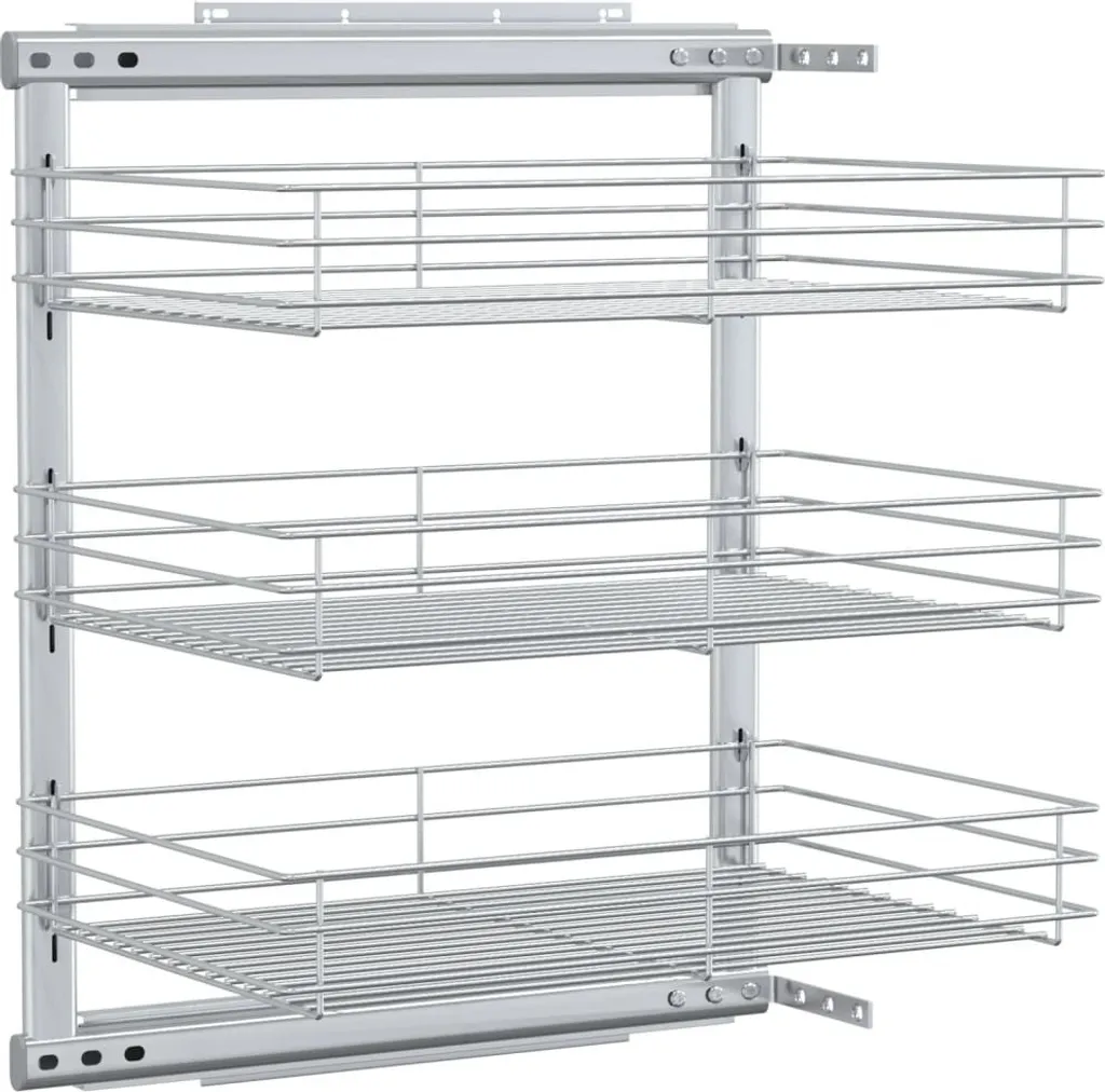 Panier de Cuisine Extensible 3 Niveaux Argent en Acier 47x35x56 cm