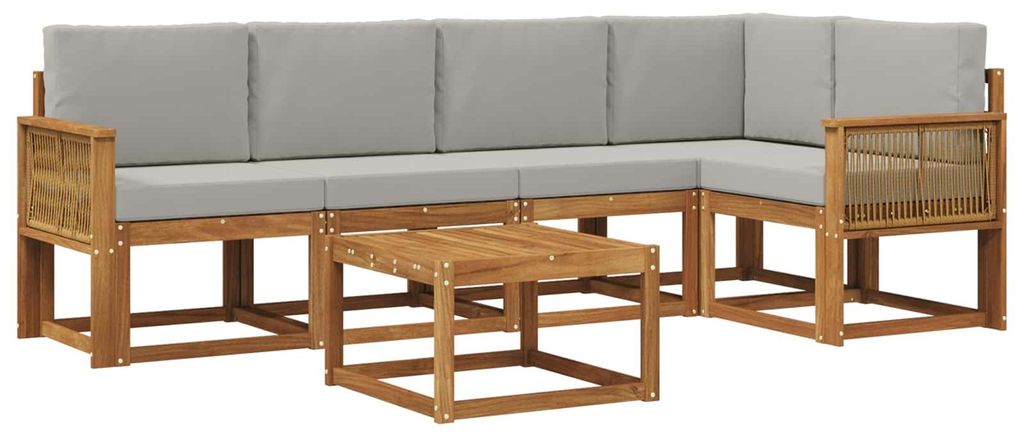 vidaXL Outdoor-Sofagarnitur mit Kissen 6 pcs Natürlich und Hellgrau