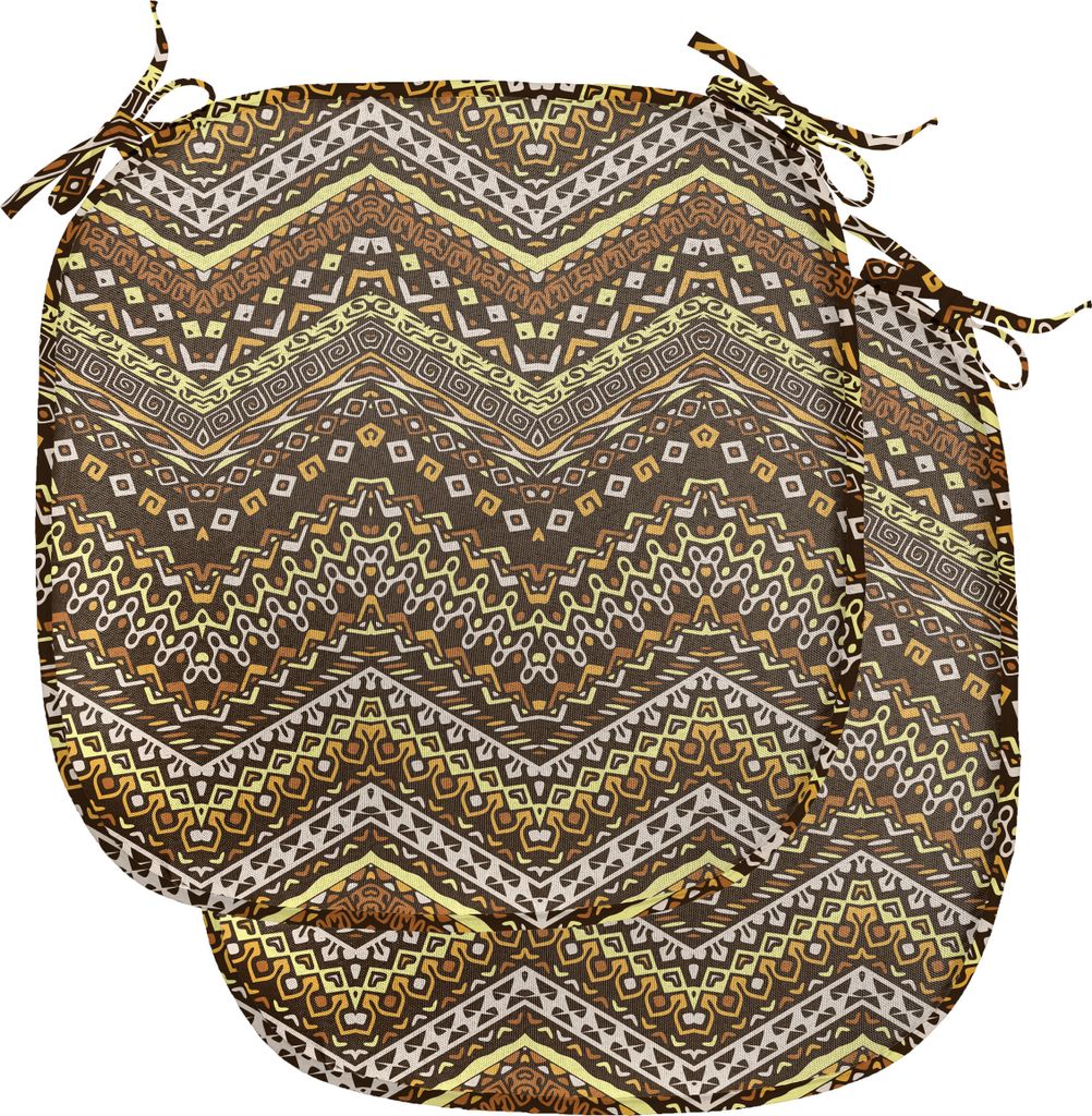 ABAKUHAUS Sambia Polster für Esszimmerstühle, Stil Tribal, Dekoratives wasserfestes Kissen mit Riemen für Küchensitze, 40 cm x 40 cm-2er Pack, ...