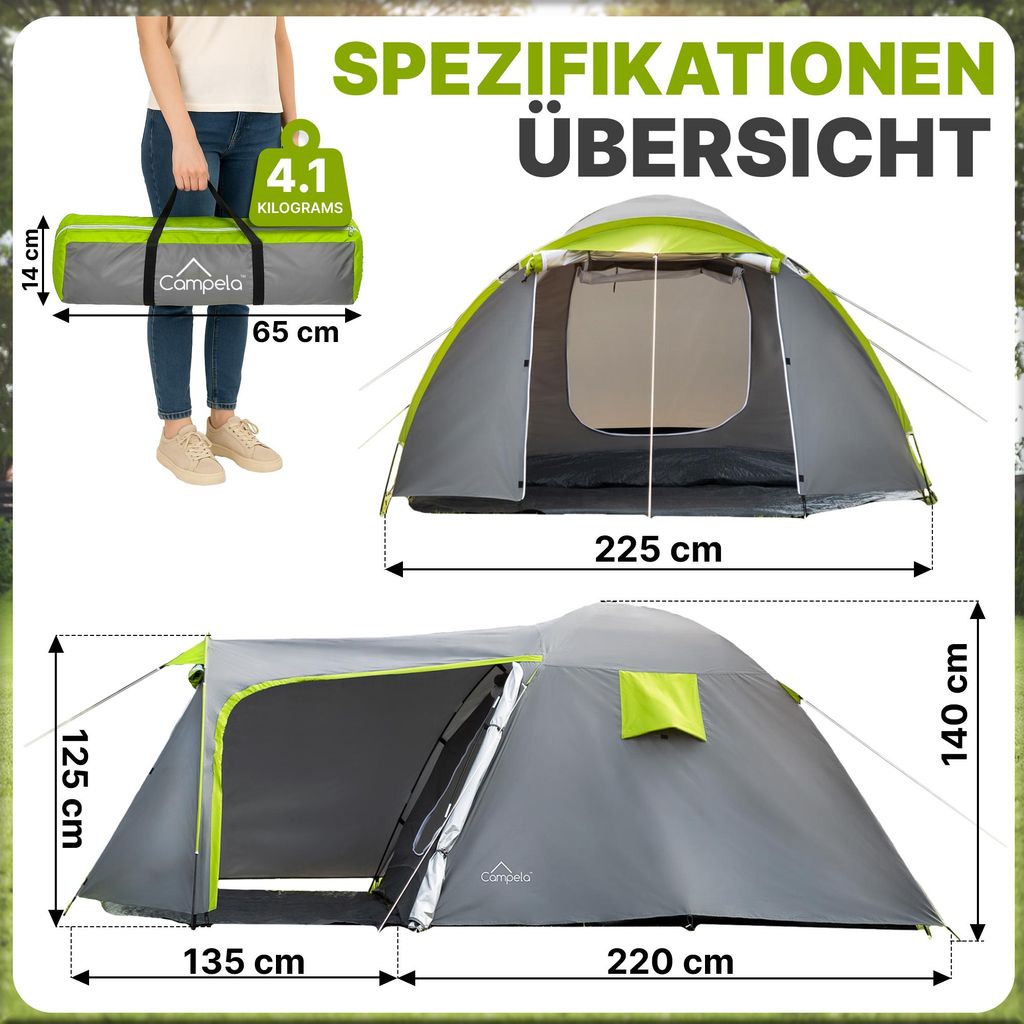 Campela Tropical 4 Familienzelt – 4-Personen-Kuppelzelt mit Produktbild 